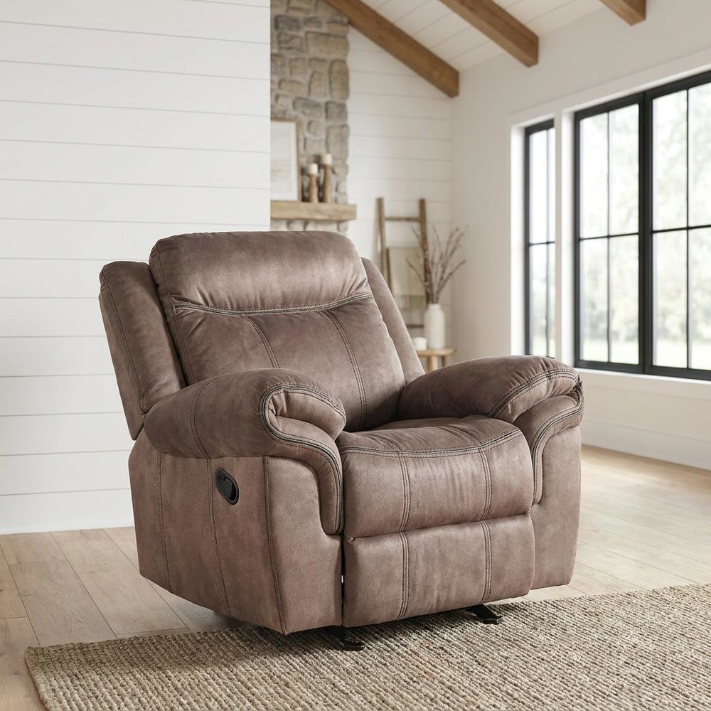 Velvet Glider Recliner Rocker Chair, Two Tone Chocolate Velvet