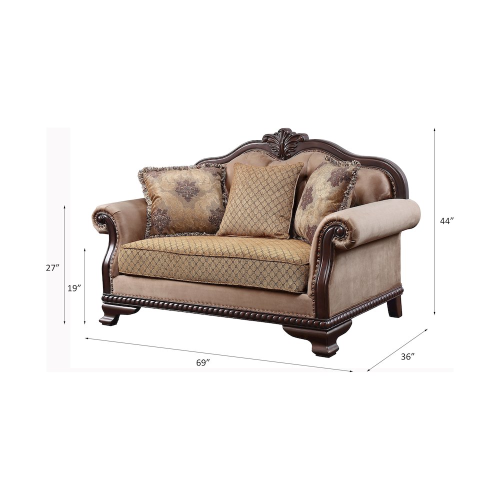 Chateau De Ville Loveseat w/3 Pillows(Same LV01589) Fabric & Espresso