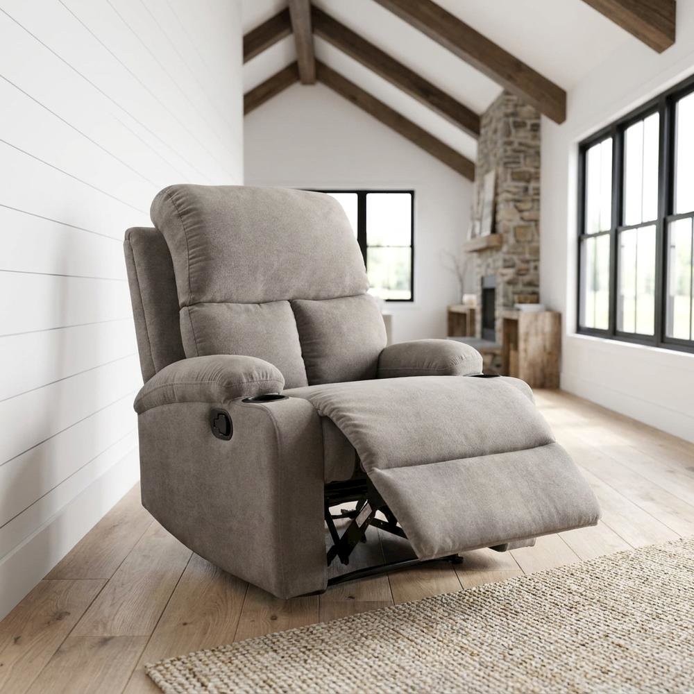 Velvet-Upholstered Manual Recliner Chair, Latch Handle, Gray Velvet