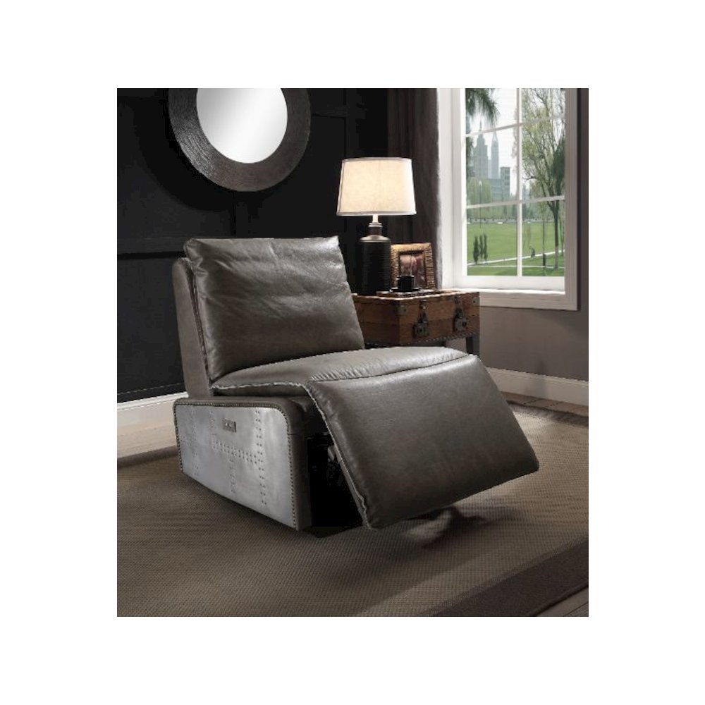 Metier Power Motion Recliner Gray Top Grain Leather & Aluminum