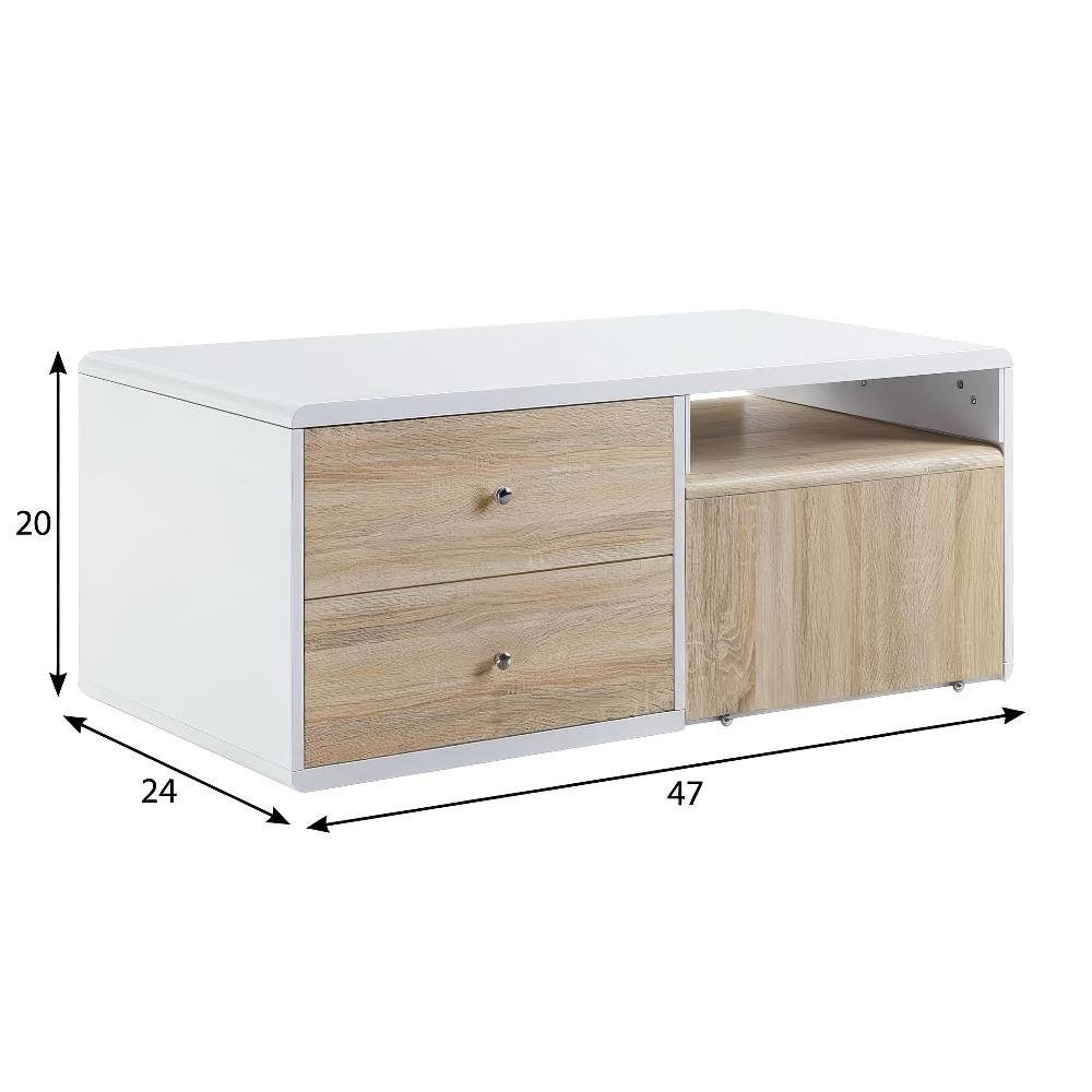 White High Gloss Coffee Table with Wood Veneer and Composite Wood Finish