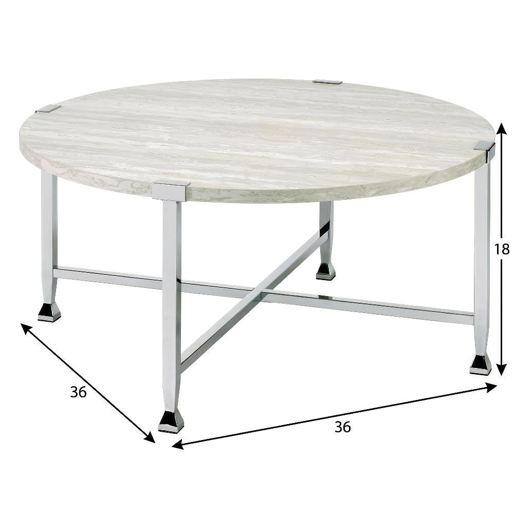 Coffee Table White Oak Chrome Metal Tube Paper Veneer Wood Surface