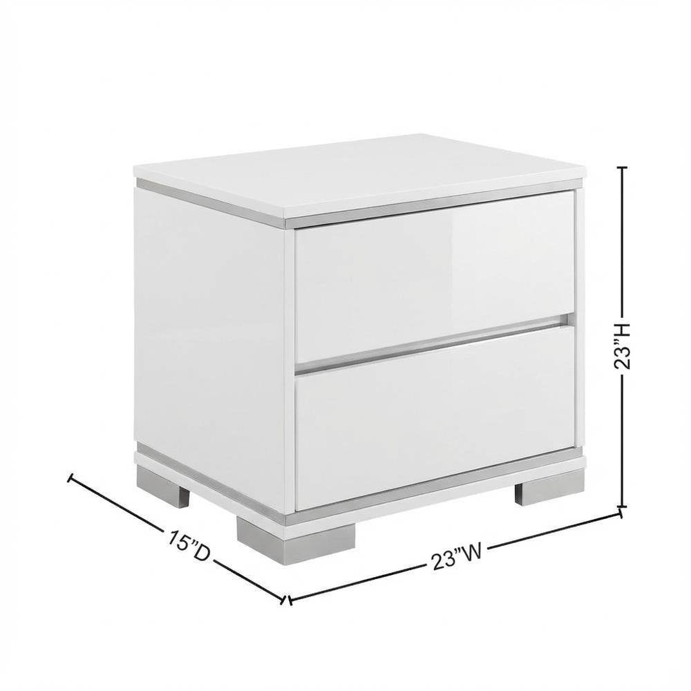 White Nightstand with Chrome Legs for Modern Bedroom Decor