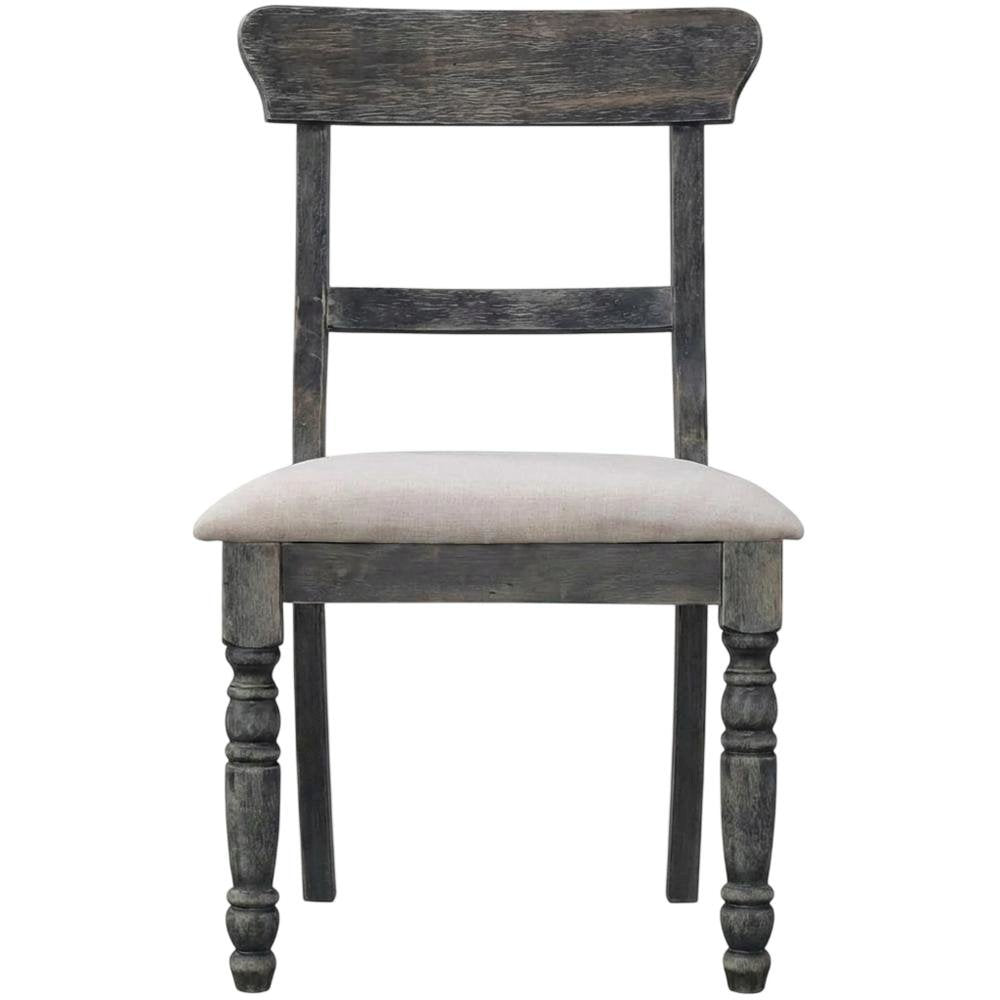 Fabric-Upholstered Wood Dining Chairs, Light Brown Linen & Weathered Gray, Set of 2