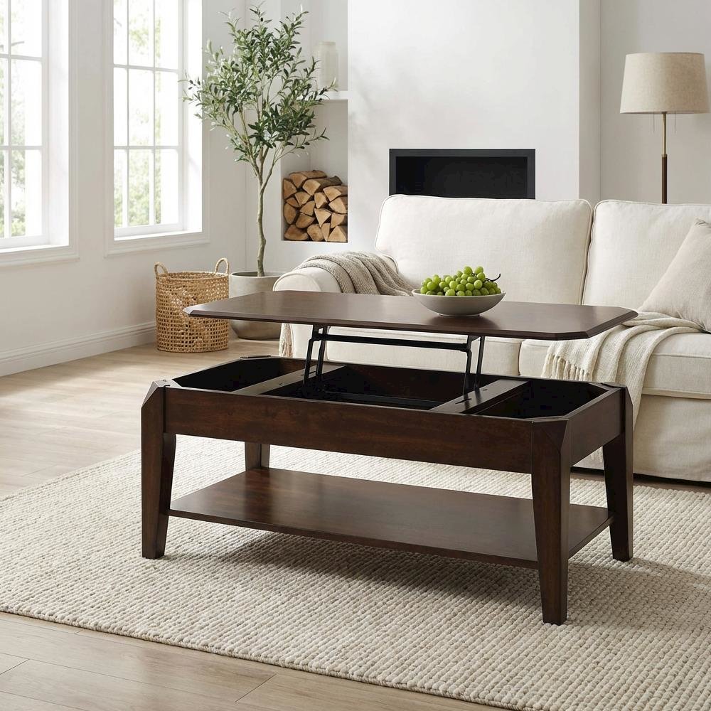 Coffee Table Walnut Wood Veneer Lift Top Storage Engineered Wood