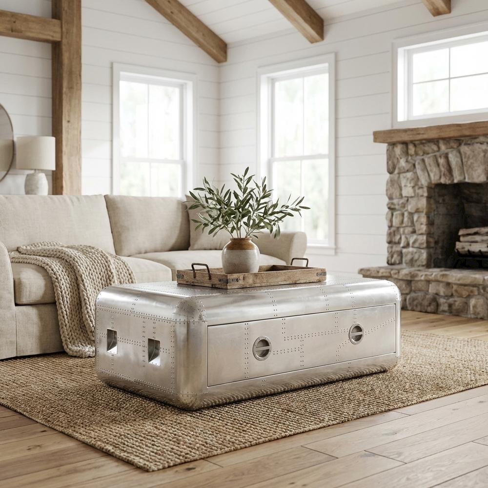 Aluminum Coffee Table with Durable Metal Frame and Spacious Surface