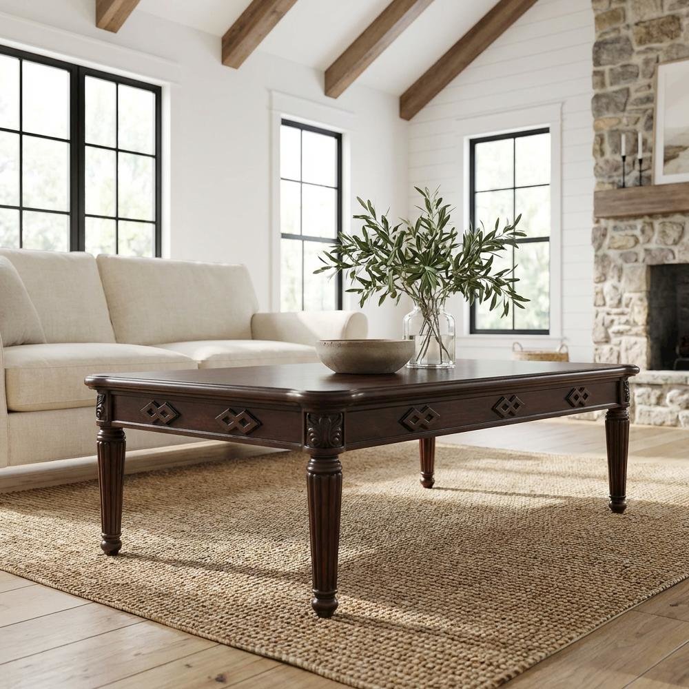 Espresso Finish Coffee Table with Contemporary Design and Sturdy Construction
