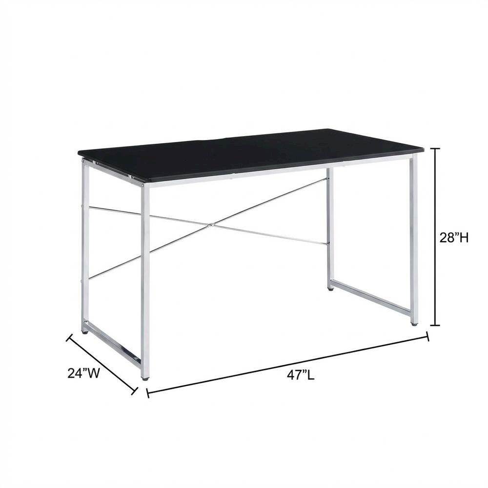 Black And Chrome Office Writing Desk With Spacious Work Surface