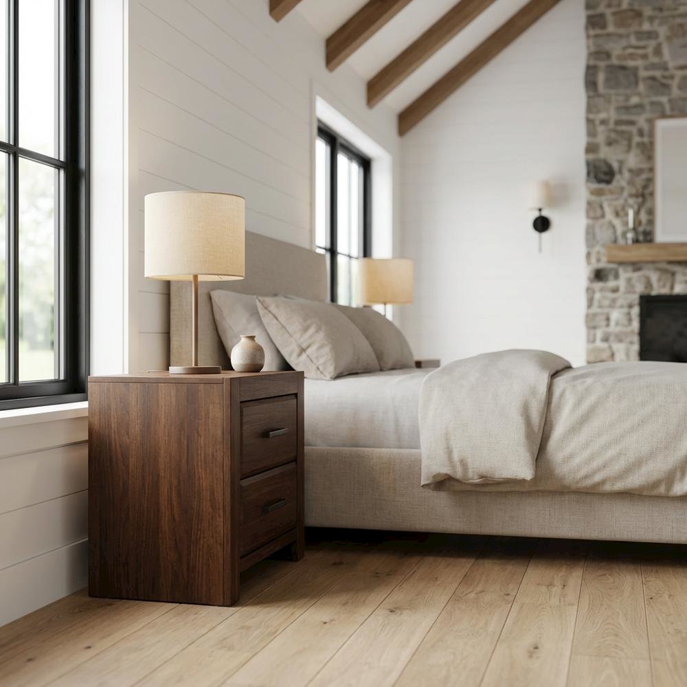 Walnut Nightstand with Wooden Finish and Sturdy Construction