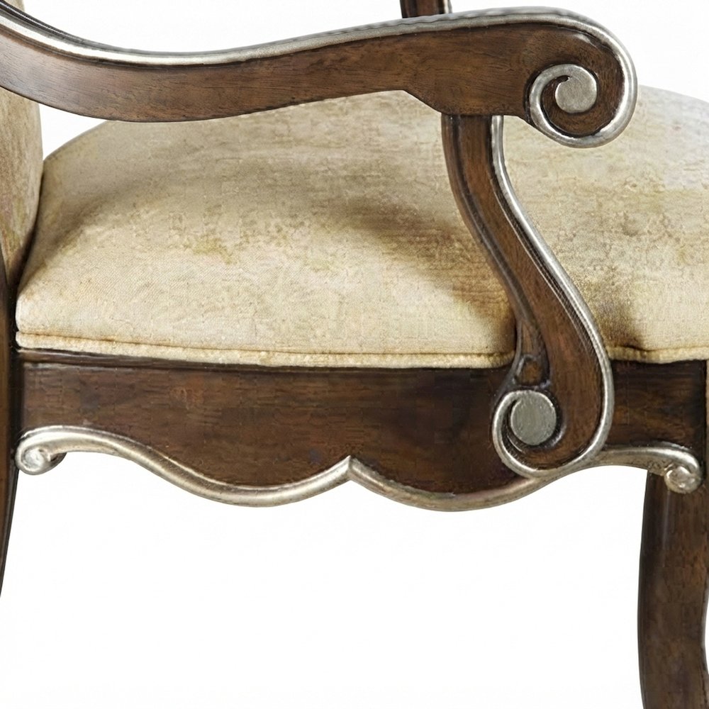 Upholstered Accent Chair with Wood Frame, Set of 2 Arm Chairs, Antique Oak