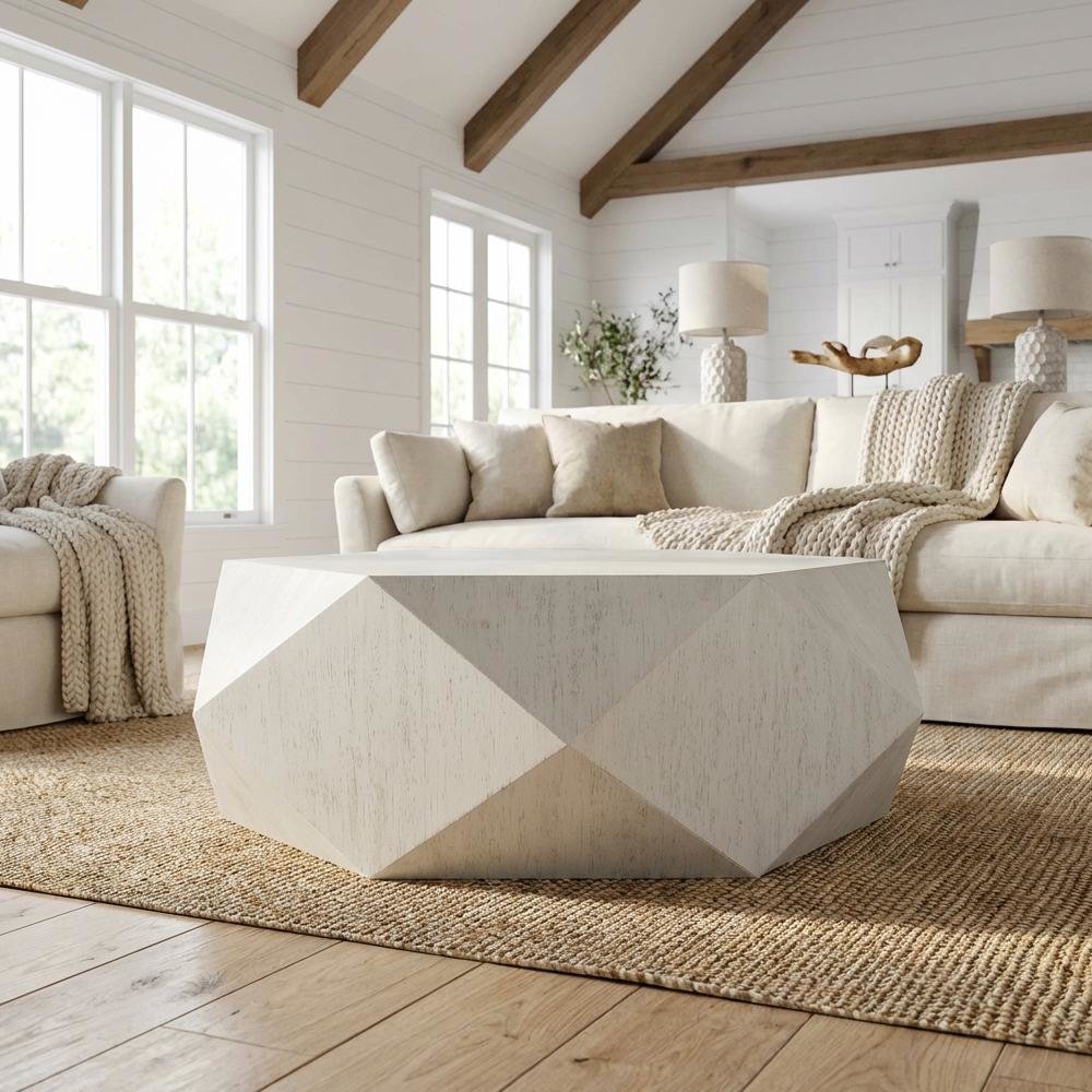 Grey Wood Coffee Table with Sturdy Frame and Durable Finish for Living Room