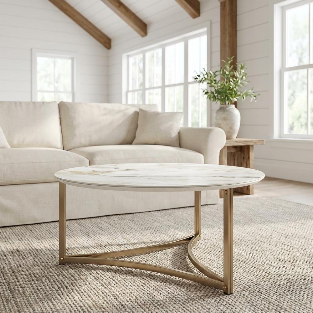 Champagne Coffee Table with Sintered Stone Top and Stylish Finish