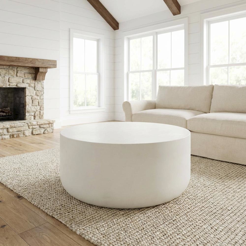Neutral White Coffee Table with Sturdy Build and Simple Design
