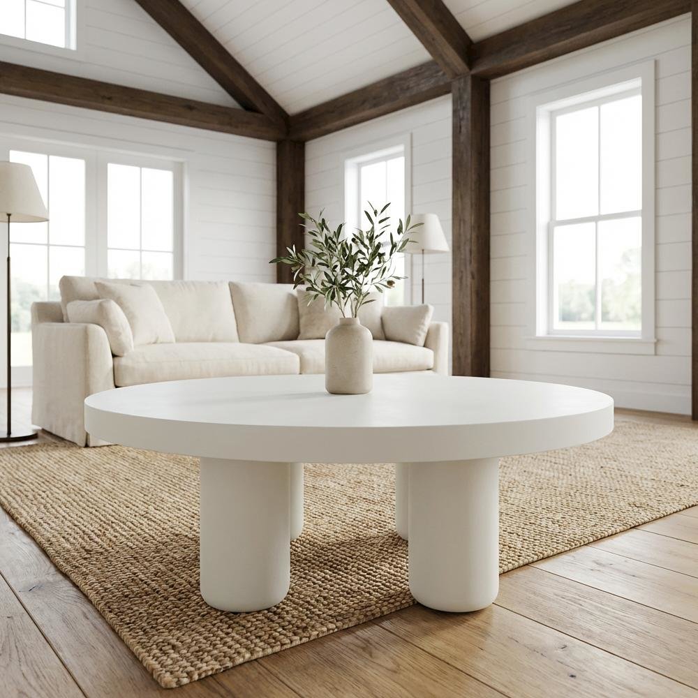 White Coffee Table Single Piece with Sleek Surface and Minimalist Design