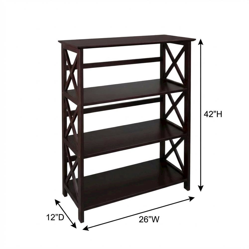 Espresso 4-Shelf Bookcase with Spacious Storage and Sturdy Construction