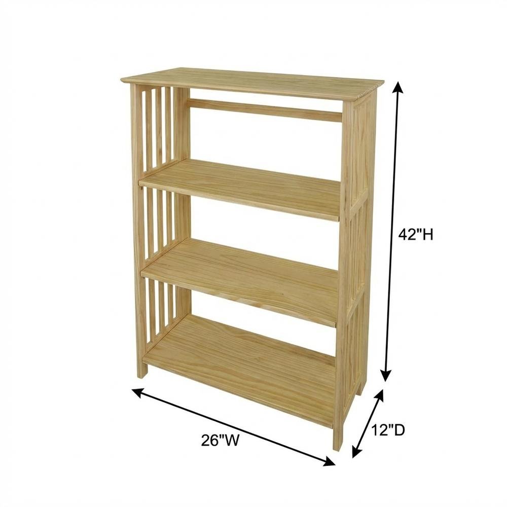 Wood-finish folding bookcase with 4 shelves and 50 lb capacity