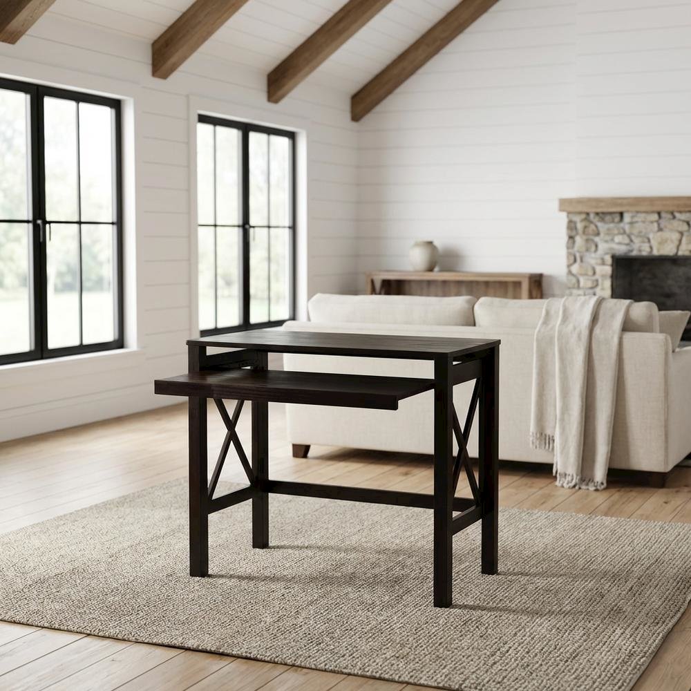 Espresso Folding Desk with Pull-Out Surface and Compact Design