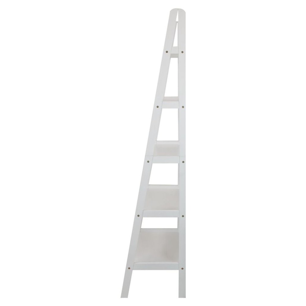 White Ladder Shelf with 5 Tiers, Solid Wood Frame and Decorative Design