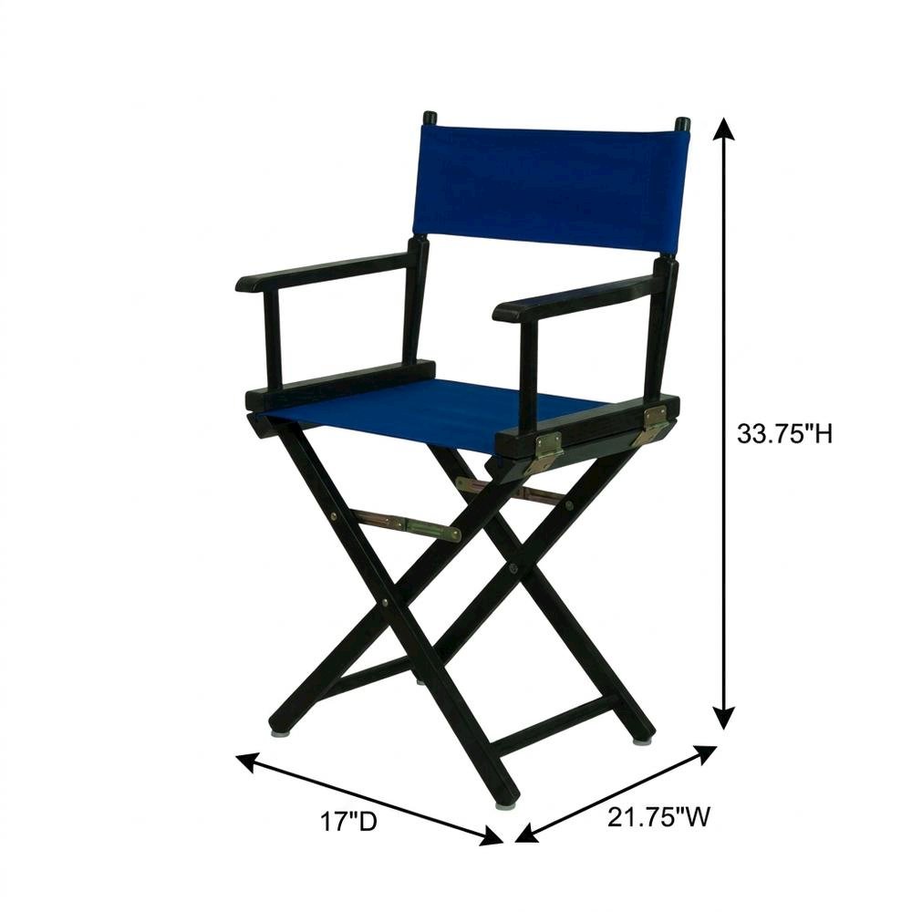 Blue Director's Chair, Black Frame, 18-Inch Seat, Folding Portable
