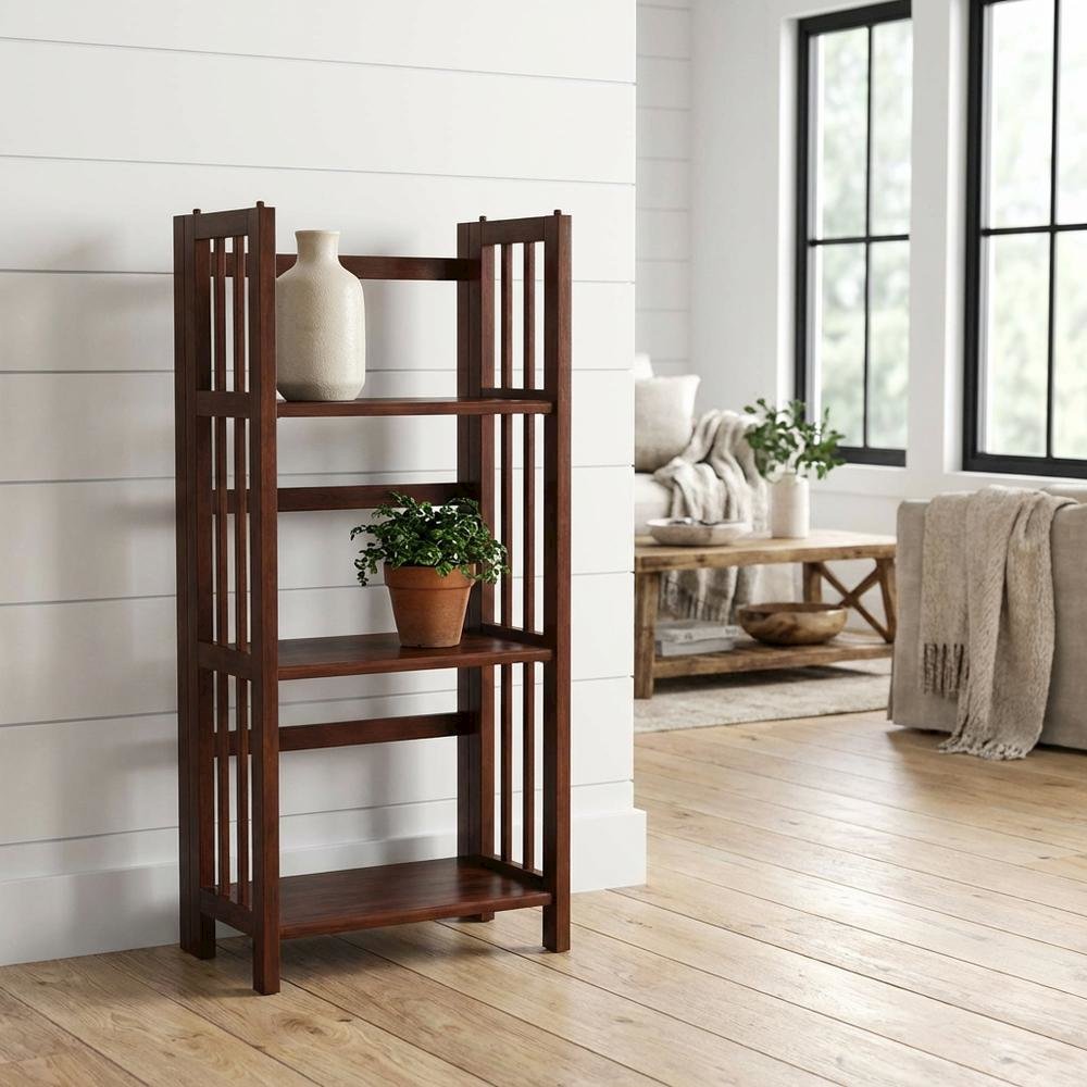 Wooden Bookcase with Open Shelves and Stable Construction for Living Room