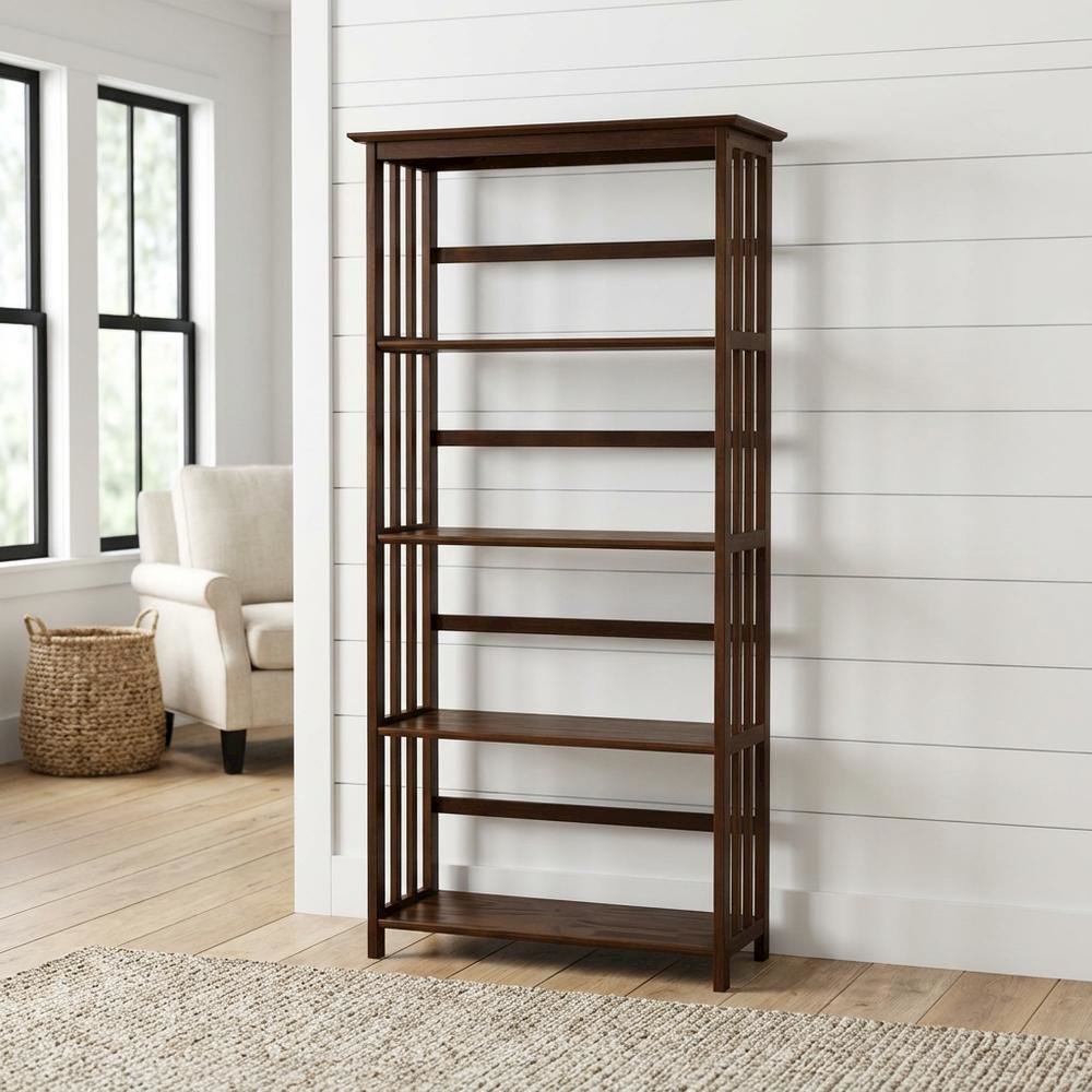Wooden bookcase in finish with adjustable shelves for versatile storage