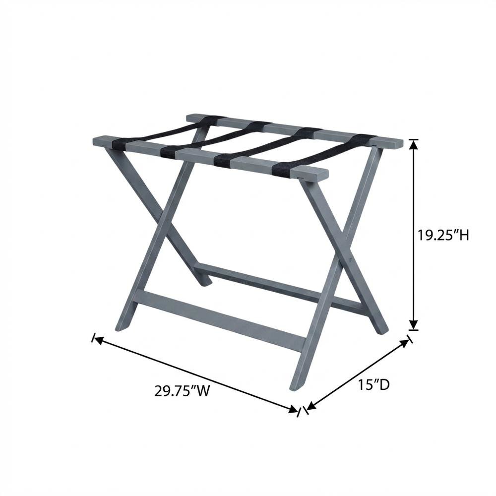 Gray Folding Pine Luggage Rack, Wide Suitcase Stand, Hotel Style
