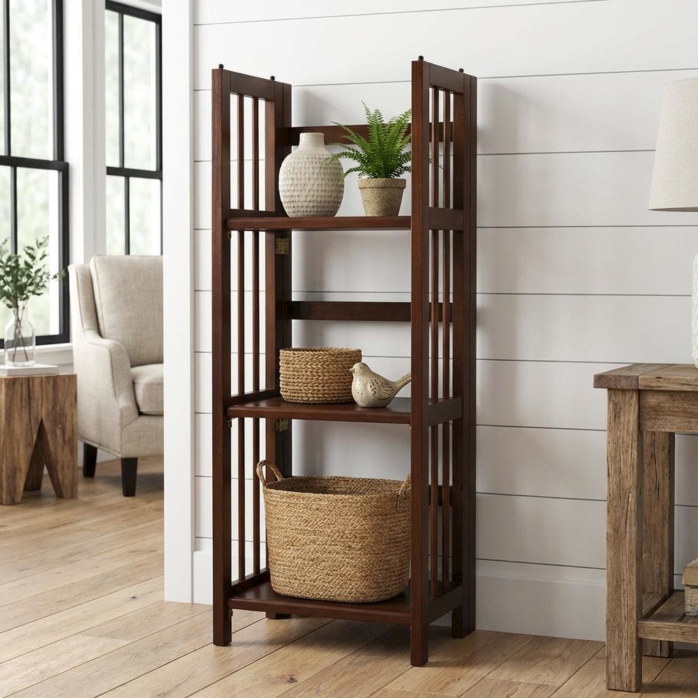 Wooden Bookcase with Open Shelves and Classic Design for Living Room Storage
