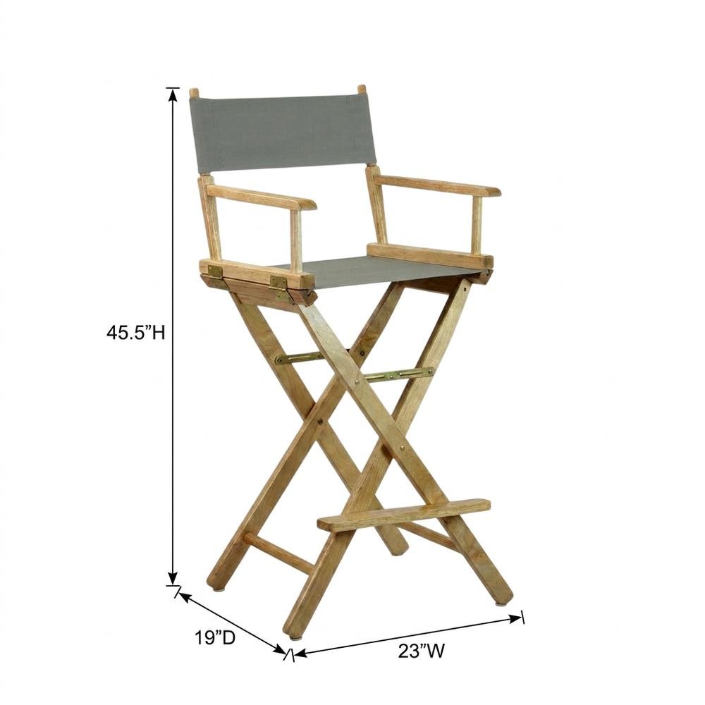 Gray Director's Chair, Natural Wood Frame, 30-Inch Bar Height