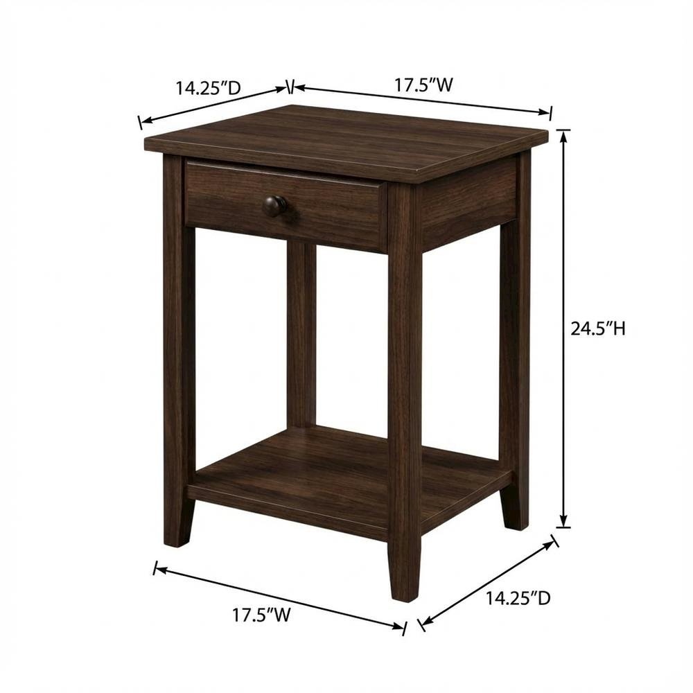 Walnut Black Nightstand with Usb Port for Bedroom Storage and Modern Style