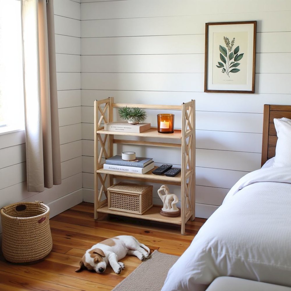 Brown Solid Wood Folding Bookshelf with X-Frame and 3 Shelves