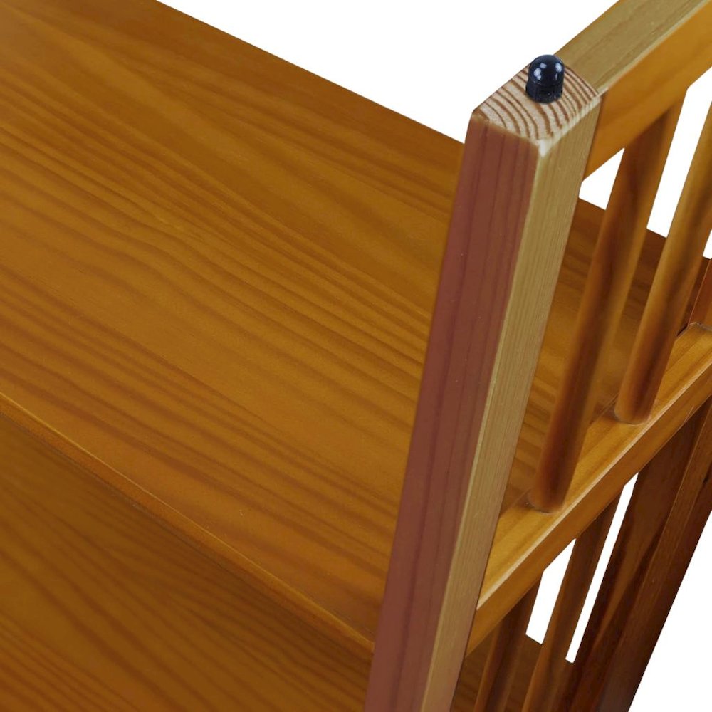 Brown Chestnut Folding Bookshelf with 3 Shelves and Solid Wood Foldable Frame
