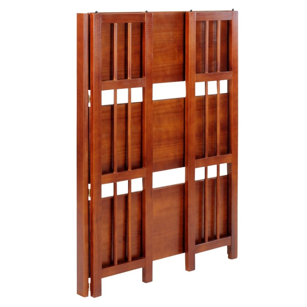 Brown Walnut Folding Bookshelf with 3 Shelves and Solid Wood Foldable Frame