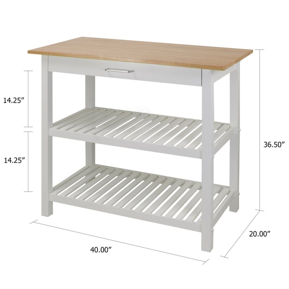 White Kitchen Island Table with Storage, Drawer and Open Counter 2 Shelves