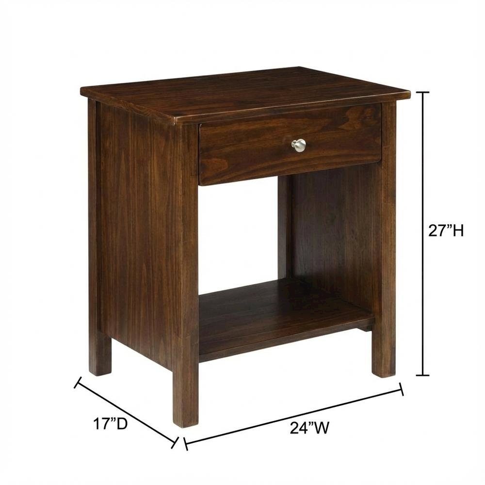 Warm Brown Nightstand with Usb Port and Solid Wood Construction