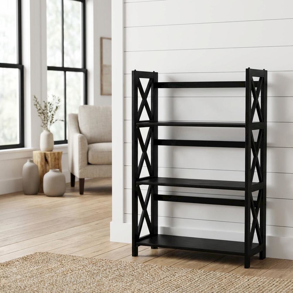 Wooden Bookcase in Finish with Multiple Shelves for Storage
