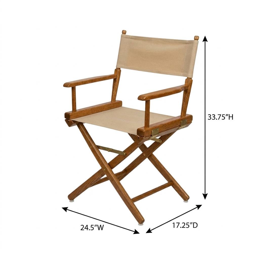 Beige Extra-Wide Director's Chair, Mission Oak Frame, 18-Inch Wide Seat