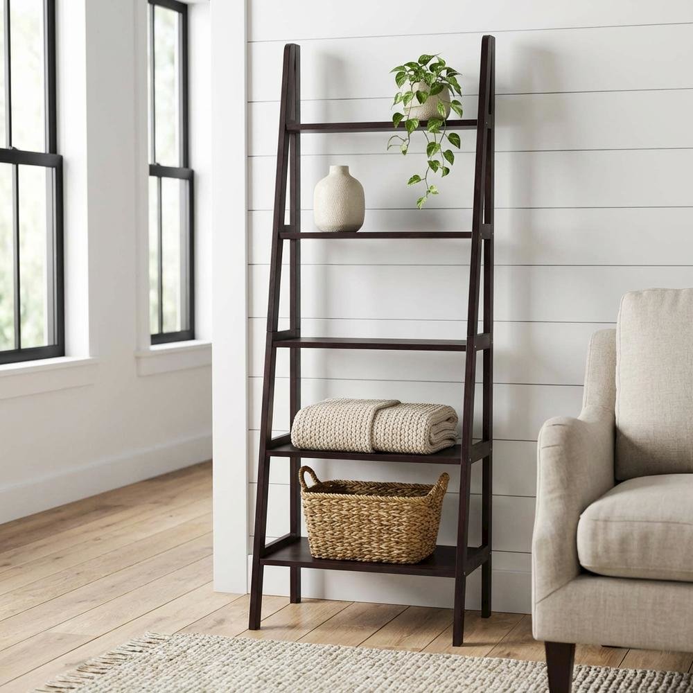 Tall bookcase in natural wood finish with spacious shelves for organized storage