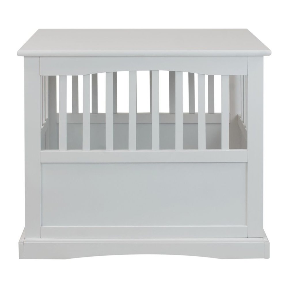 White Dog Kennel Furniture with Lockable Gate, Solid Wood Crate Table