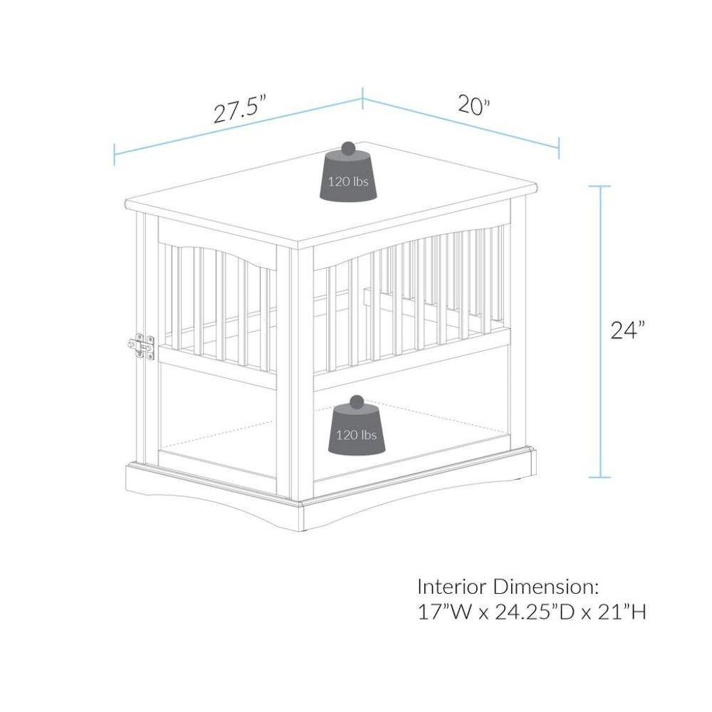Walnut Dog Kennel Furniture with Gate, Solid Wood Dog Crate End Table
