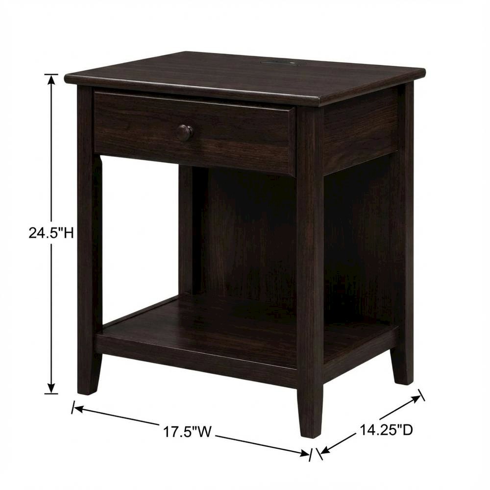 Espresso Night Stand with Usb Port and Solid Wood Design