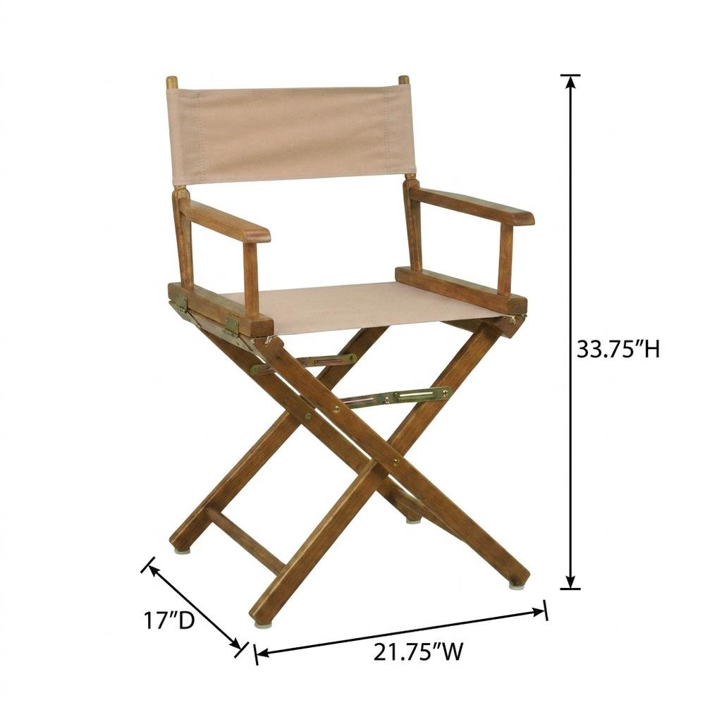 Tan Director's Chair, Honey Oak Frame, 18-Inch Seat, Folding