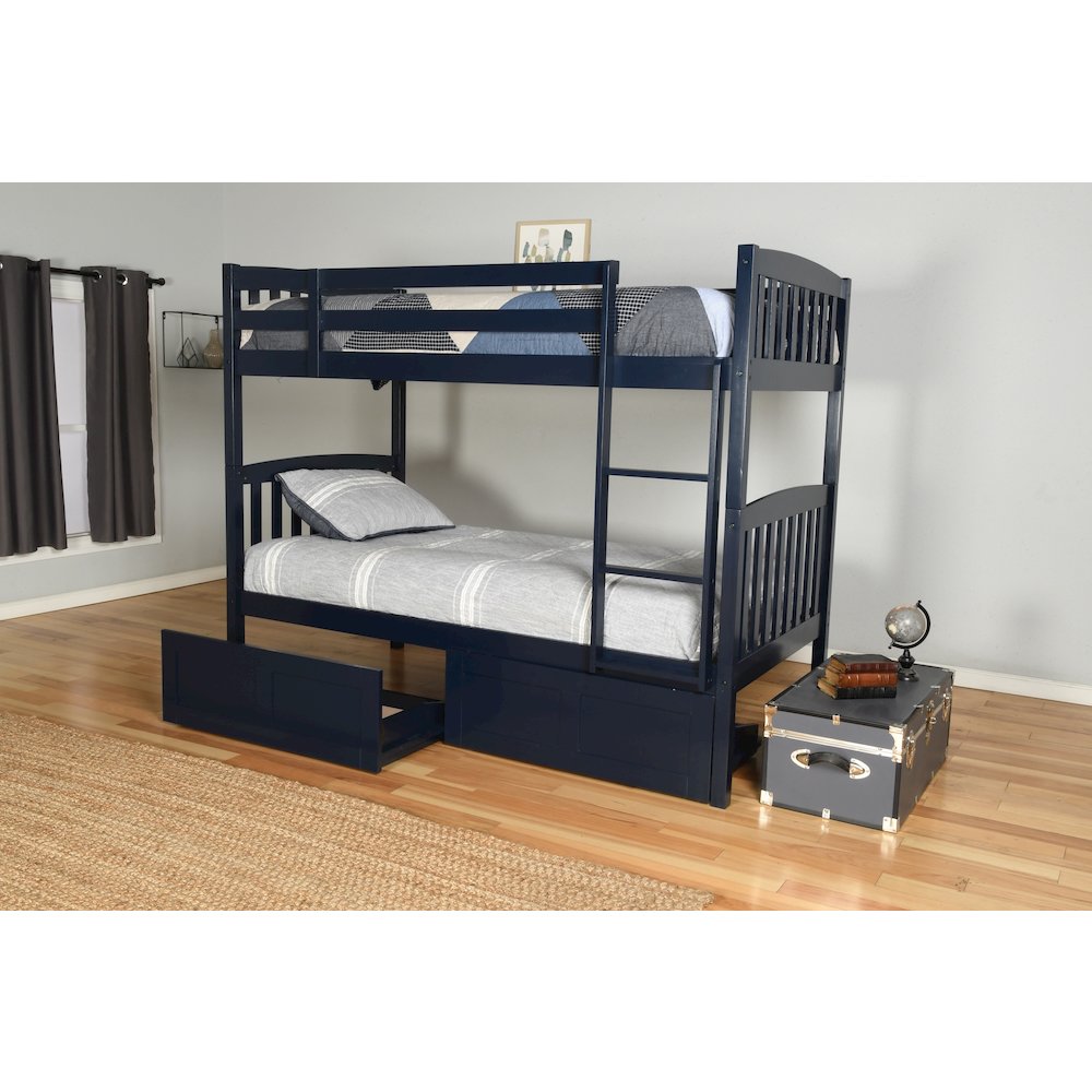 Twin Bunk Bed with Storage Drawers, Twin, Navy Blue (Mattresses Not Included)