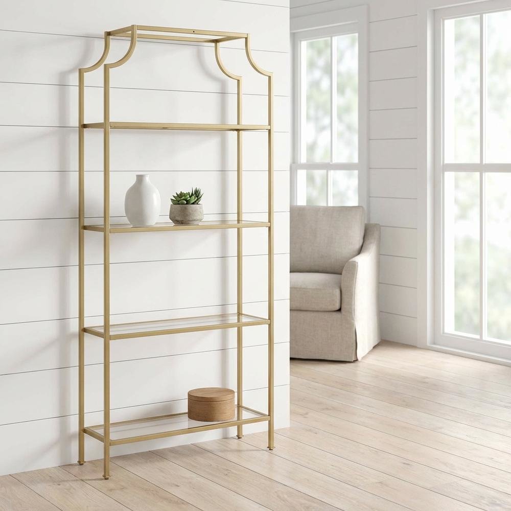 Freestanding Shelf with Soft Gold Finish and Anti-Tip Hardware