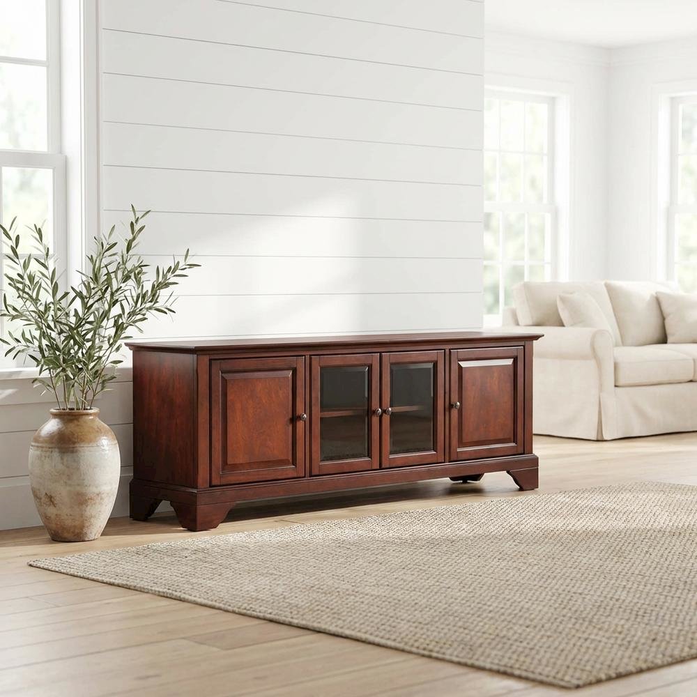Mahogany TV Stand with Anti-Tip Mechanism and Low Profile Design