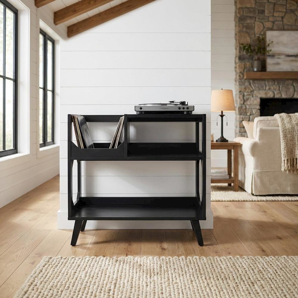 Compact Record Player Stand with Vinyl Storage and Modern Design