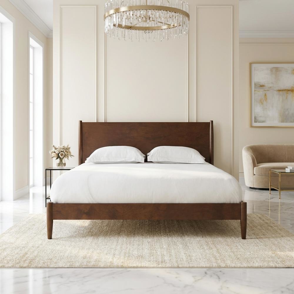 Mahogany Platform Bed with Headboard, Footboard, Sturdy Rails, Anti-Tip Safety