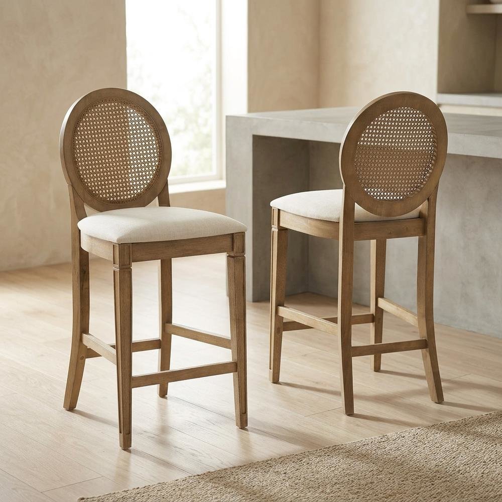 Cane-Back Counter Stool Set with Stylish Design and Durable Frame