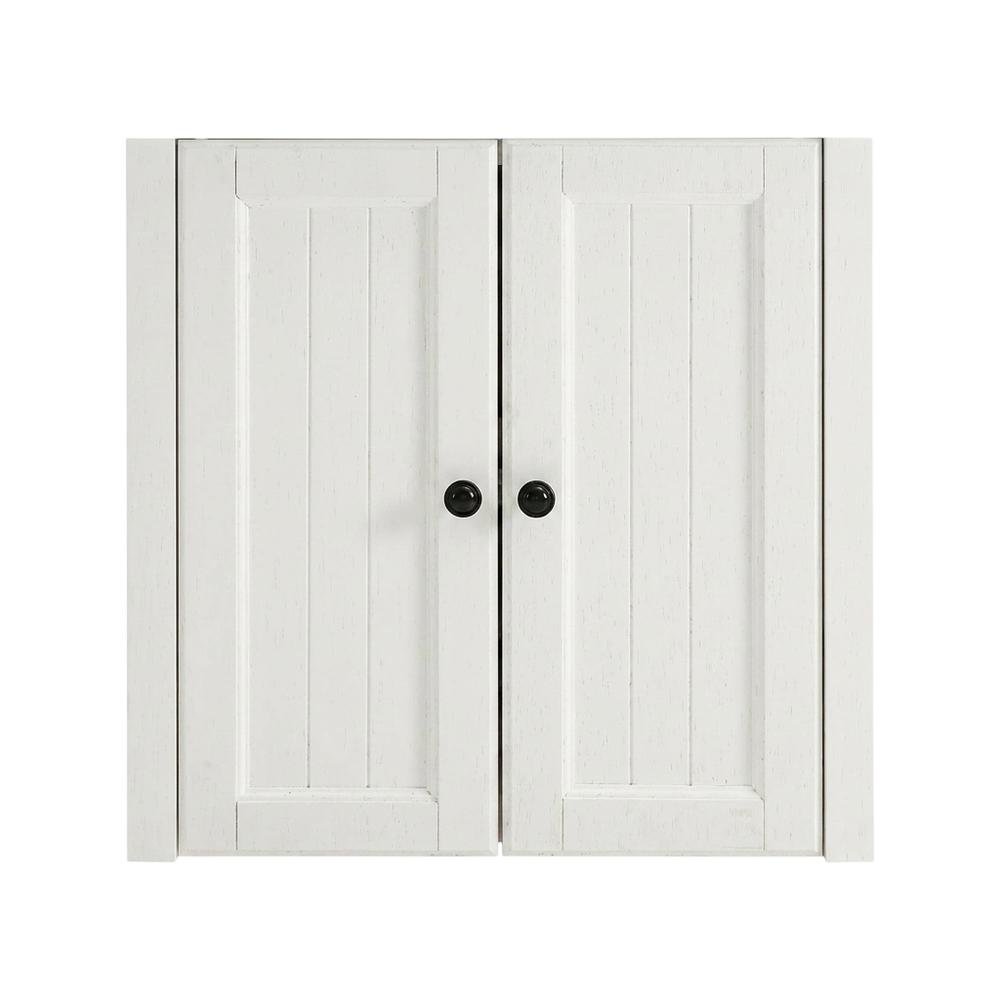 Distressed White Bathroom Wall Cabinet, Anti-Tip Hardware, Durable Construction