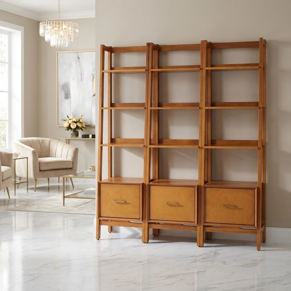 Large Acorn Finish Freestanding Shelves with Anti-Tip Hardware, Multiple Tiers