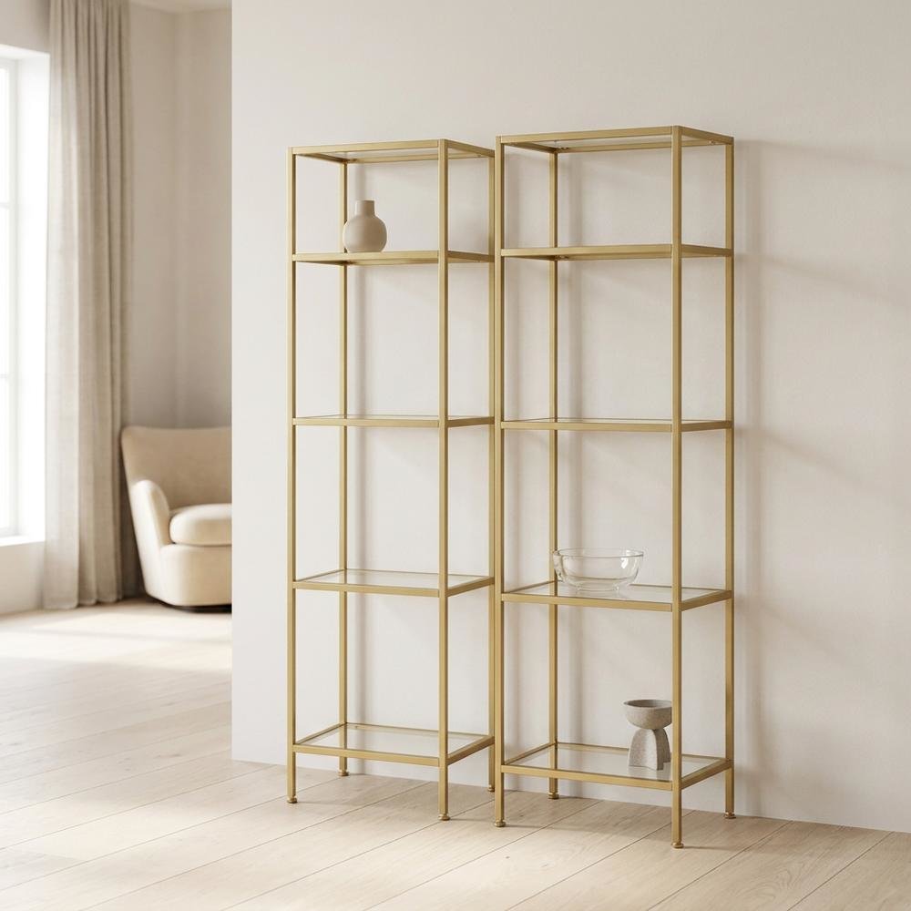 Set of 2 Narrow Freestanding Shelves in Soft Gold for Stylish Storage